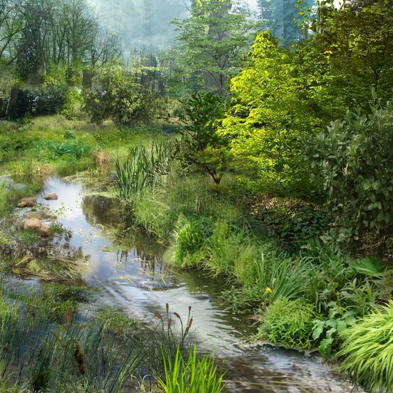 Esquisse représentant le réaménagement d'un cours d'eau