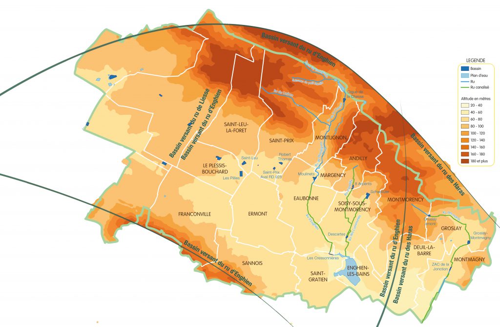 Carte du bassin versant du ru d'Enghien