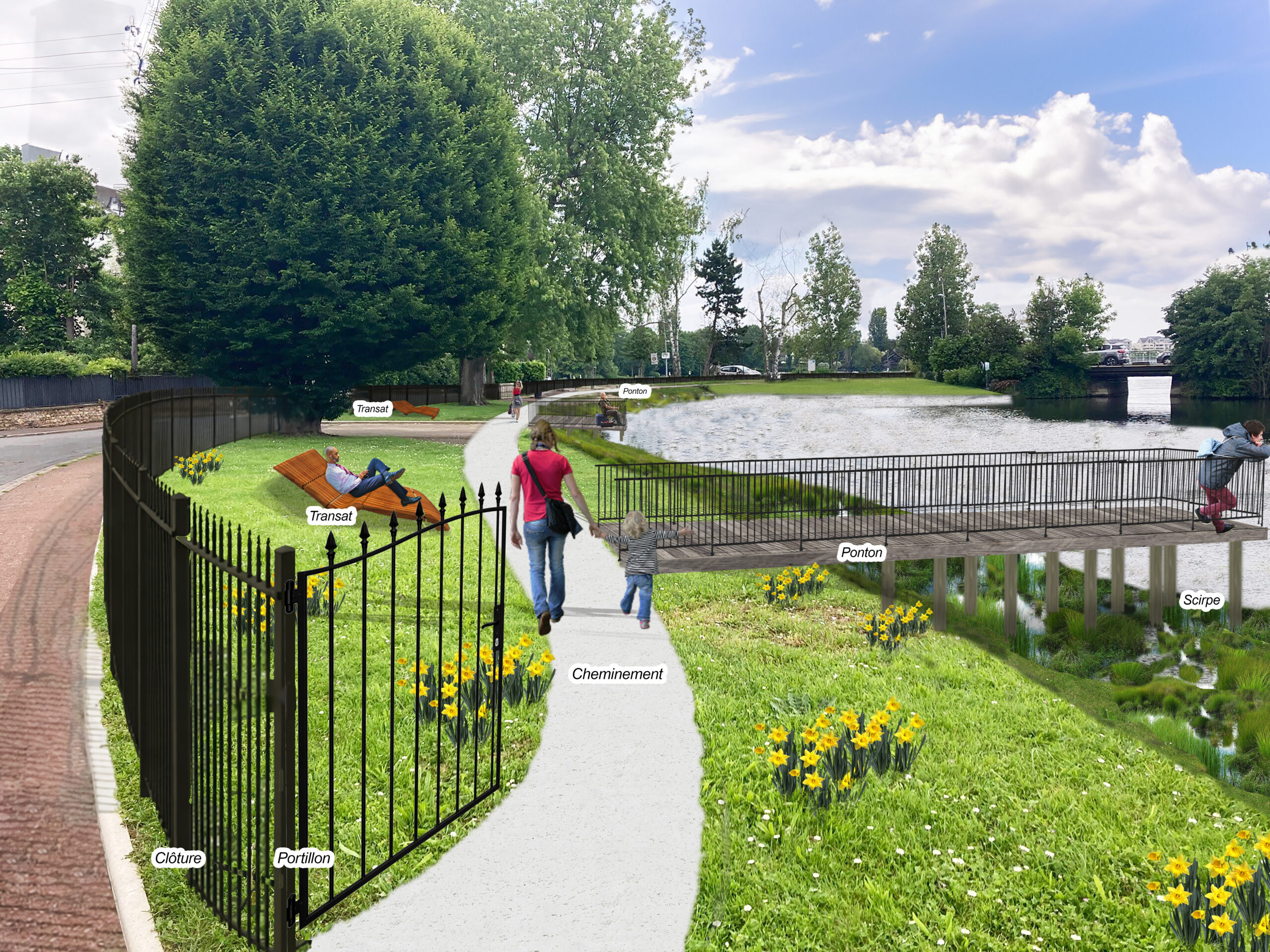 Esquisse après travaux des berges du lac Nord © FOLIUS