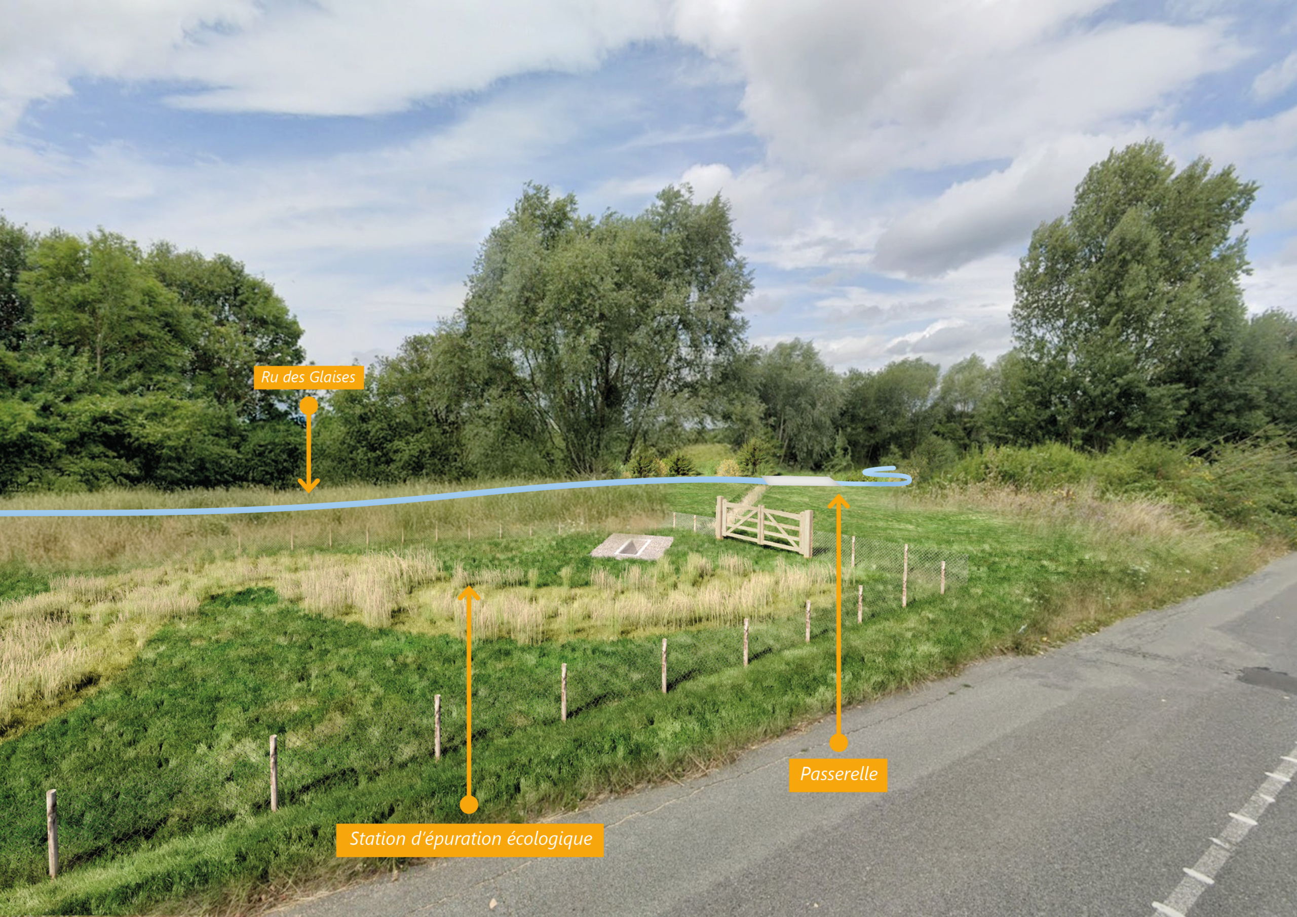Esquisse du ru des Glaises après travaux - Visuel Folius Ecopaysage